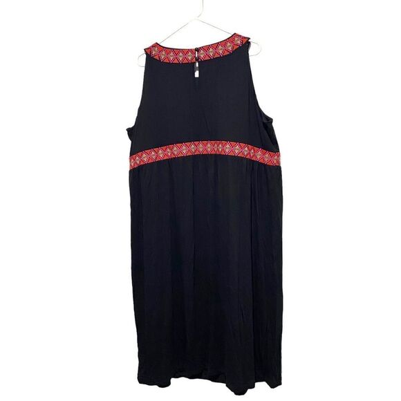 Catherines Women's Sleeveless Round Neck Embroidered A-Line Dress Black Plus 3X - Picture 2 of 9